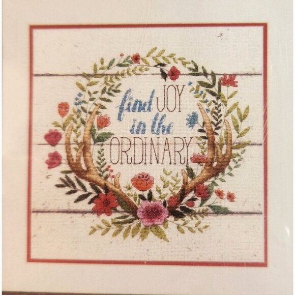 Dimensions Rustic Bloom Counted Cross Stitch Kit Antler Decor 12x12 inch - Picture 2 of 11